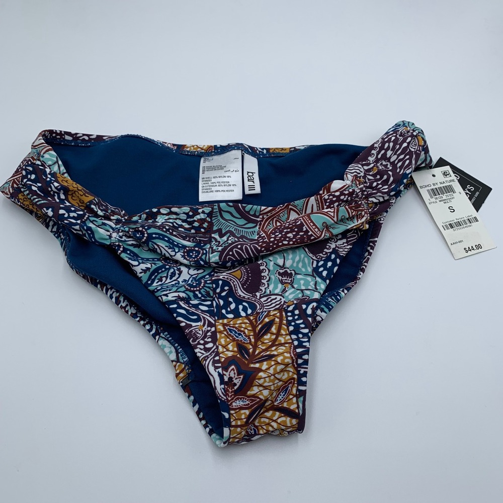 NWT Bar III Boho By Nature Bikini Bottom S Multicolor Smocked Side Hipster